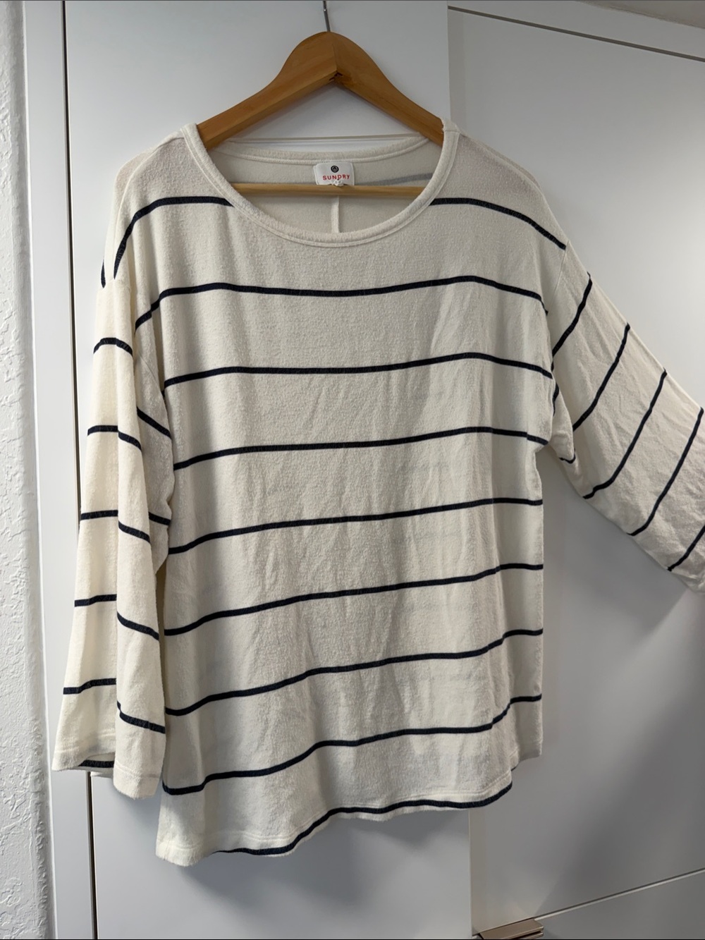 Anthropologie Sundry Cream Top with Black Stripes